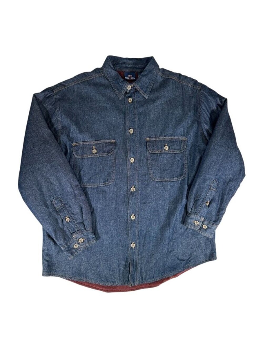 Vintage BUGLE BOY Denim Shirt Jacket Western Fleece Lined Shacket Mens L Cotton